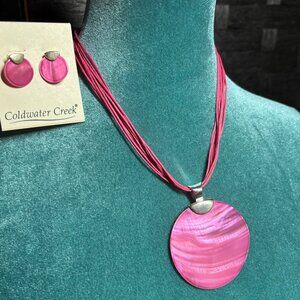 Coldwater Creek vintage earrings and necklace set in hot pink